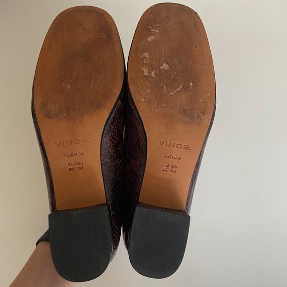 Vince Brown Leather Slip On Fauna Snakeskin Print Loafers Size 9.5 - Picture 6 of 8